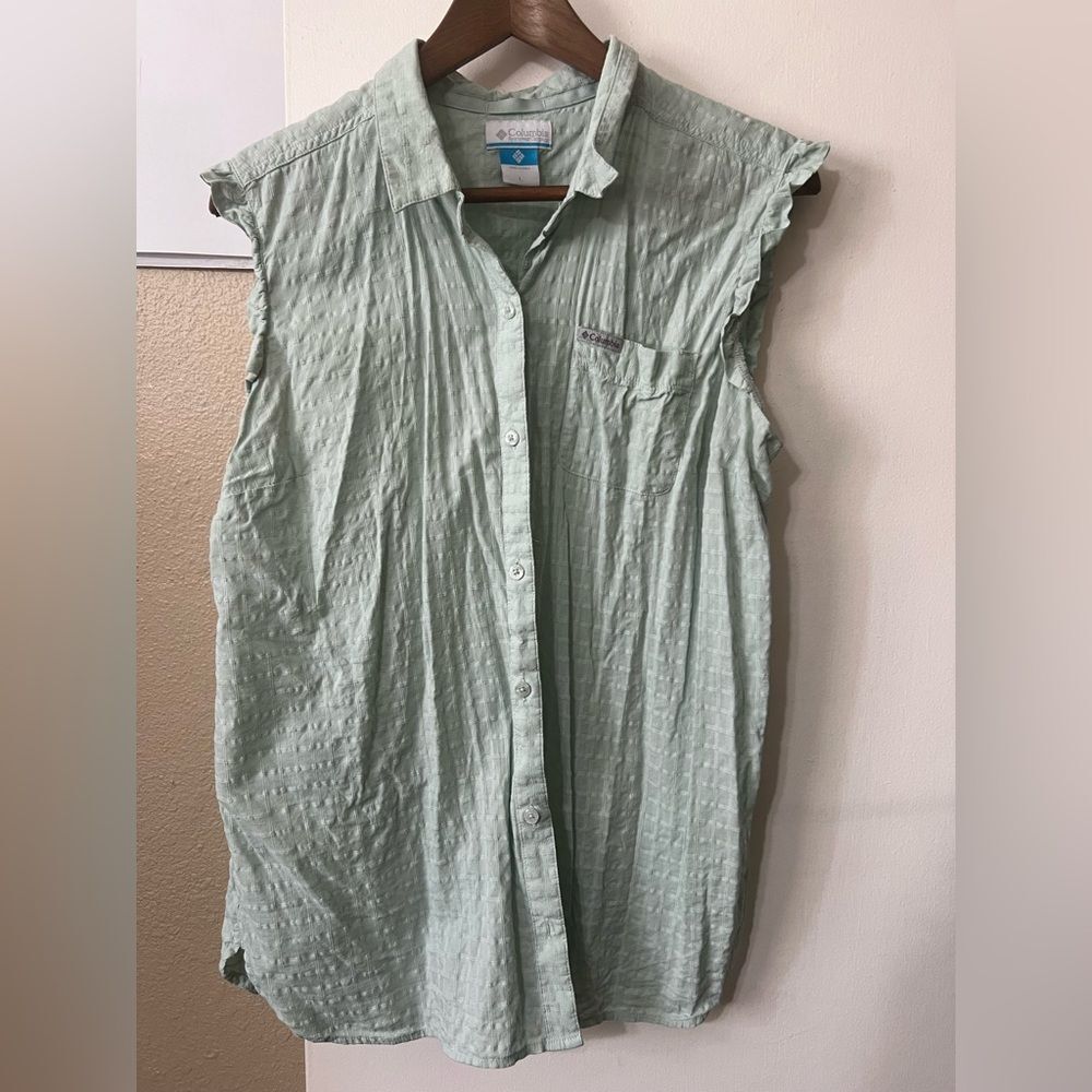 Columbia Mint Green Sleeveless Button-Down Shirt - Picture 1 of 6